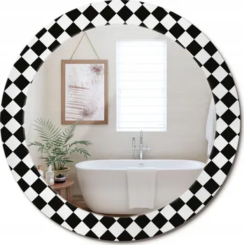 Zrcadlo Stylové kulaté zrcadlo na zeď s potiskem na skle Šachy stůl průměr 70 cm