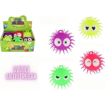 Dětský míč Míč chlupatý antistresový, mačkací silikon, 14cm na baterie se světlem - 4 barvy