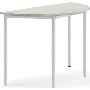 Jídelní stůl Stůl BORÅS, půlkruh, 1200x600x760 mm, bílé nohy, HPL deska, šedá
