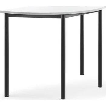 Jídelní stůl Stůl SONITUS, půlkruh, 1200x600x760 mm, antracitově šedé nohy, HPL deska tlumící hluk, bílá