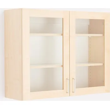 Komoda Nástěnná skříňka THEO, prosklené dveře, 800x1000x320 mm, bříza