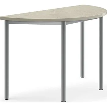Jídelní stůl Stůl SONITUS, půlkruh, 1200x600x720 mm, stříbrné nohy, deska s linoleem, šedá
