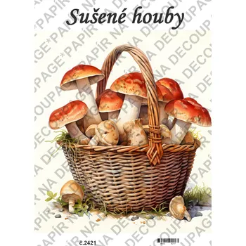 Umělecký papír Rýžový a soft papír na decoupage - Houby - KB2421 Materiál: Soft, Rozměr: A4
