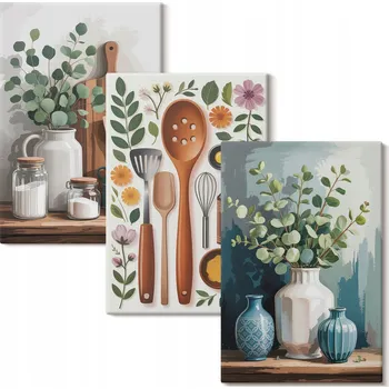 Obraz Sada nástěnných dekorací do kuchyně - Rostlinné motivy, 3x 40x60 cm
