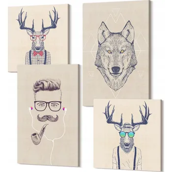 Obraz Dekorativní Sada Obrazů Tištěných na Plátně: Stylové portréty zvířat