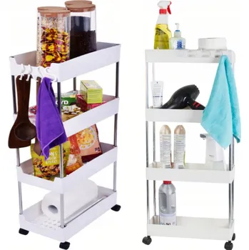 regál 4-PATROVÝ VOZÍK NA KOLEČKÁCH, MULTIFUNKČNÍ MOBILNÍ WÓZEK KUCHENNY BÍLÝ