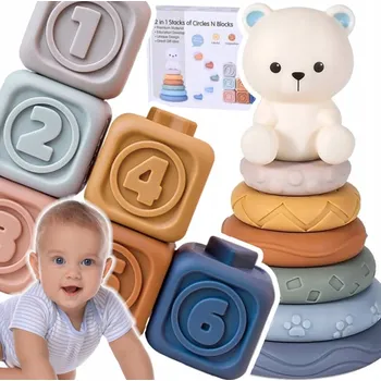 ostatní stavebnice Měkké Senzorické Stavebnice Pyramida s Medvídky - Sada 13 Kusů