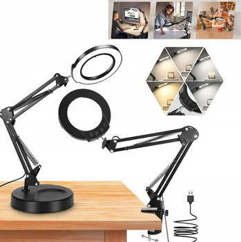 Lampička LED Stolní Lampa Kosmetická s Lupa a Stmívačem Sklo