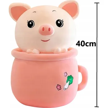 plyšák PRASÁTKO PLYŠÁK V HRNÍČKU PLYŠOVÁ HRAČKA VELKÉ 40 CM RŮŽOVÉ PRASÁTKO