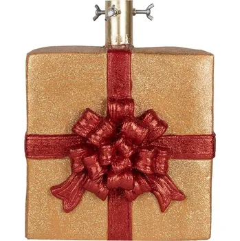 Vánoční stromek Stojan na vánoční stromeček zlatý dárek s červenou mašlí – 26x25x32 cm