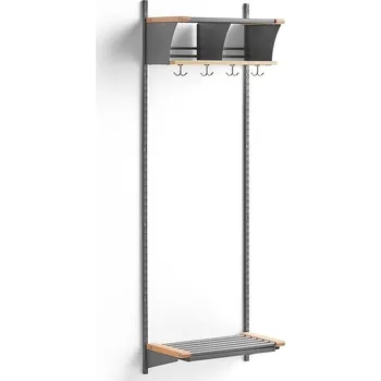 Věšák Šatní stěna JEPPE, 2 přihrádky, 1790x600x300 mm, bříza/stříbrná