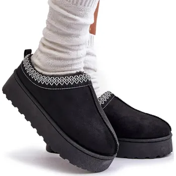 Dámská zimní obuv Dámské sněhule na platformě, ozdobný lem, eko semiš, černé, velikost 40