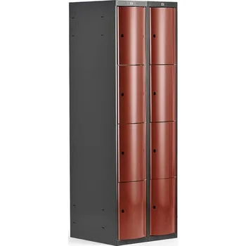 Šatní skříň Boxová šatní skříň CURVE, 2 sekce, 8 boxů, tmavě šedá, červené dveře