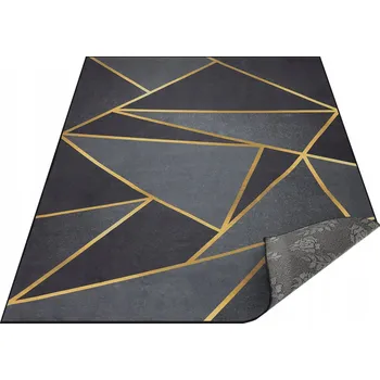 Koberec KOBEREC DO OBÝVACÍHO POKOJE KUCHYNĚ 300X200CM PROTISKLUZOVÝ PRATELNÝ ČERNÝ ZLATÝ LOFT