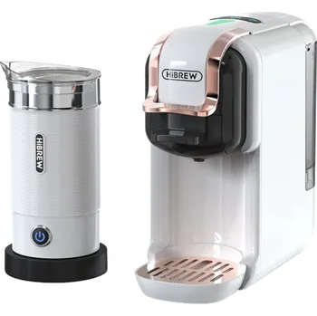 Příprava kávy HiBREW H2B 5v1 vícekapslový kávovar 20Bar s pěničem mléka na horkou i studenou kávu kompatibilní s DG, Nes kapslemi, ESE Pod a mletou kávou bílá