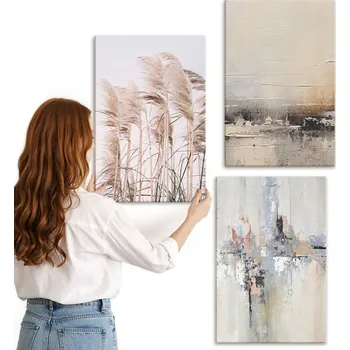 Obraz Vícedílný Obraz Na Plátně Rostlinné abstraktní vzory 3x 40x60 cm