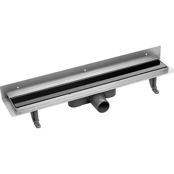 Odvodňovací žlab Laveo Sprchový odtokový žlab ke stěně Basso 60 cm - COB_761S, černé sklo