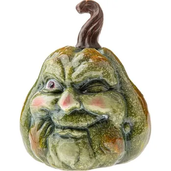 Podzimní dekorace Dýně s tváří, 13 x 16 cm, zelená, keramika