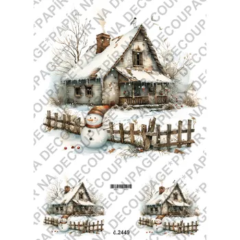 Umělecký papír Rýžový a soft papír na decoupage - Zimní stavení, sněhulák - KB2449 Materiál: Soft, Rozměr: A4