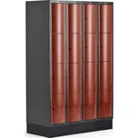 Boxová šatní skříň CURVE, 4 sekce, 16 boxů, 1890x1200x550 mm, sokl, červené dveře