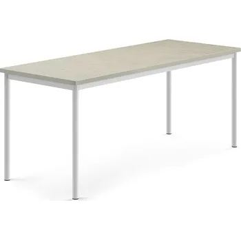 Jídelní stůl Stůl SONITUS, 1800x700x720 mm, bílé nohy, deska s linoleem, šedá