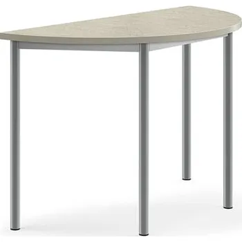 Jídelní stůl Stůl SONITUS, půlkruh, 1200x600x760 mm, stříbrné nohy, deska s linoleem, šedá