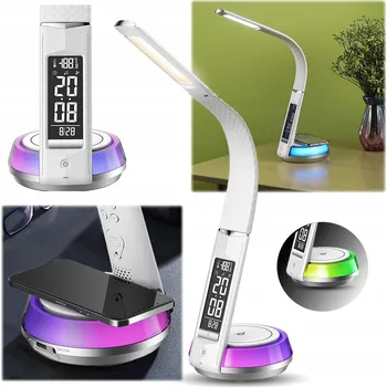 Lampička Skládací stolní lampa noční lampa s LED hodinami a RGB podsvícením