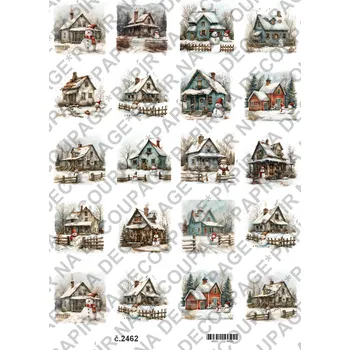 Umělecký papír Rýžový a soft papír na decoupage - Zimní stavení, sněhulák - KB2462 Materiál: Soft, Rozměr: A4