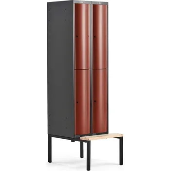 Šatní skříň Boxová šatní skříň CURVE, 2 sekce, 4 boxy, 2120x600x550 mm, lavice, červené dveře