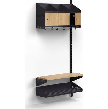 Věšák Šatní stěna ENTRY, nástěnná, přídavná sekce, 3 dřevěná dvířka, 1800x900x300 mm, antracitová/dub