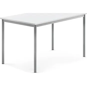 Jídelní stůl Stůl SONITUS, 1200x800x720 mm, stříbrné nohy, HPL deska tlumící hluk, bílá