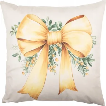 Polštář Béžový povlak na polštář se zlatou velikou mašlí - 45*45 cm