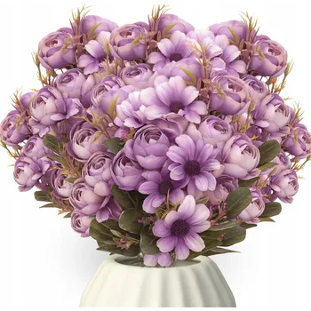 umělá květina VELKÁ UMĚLÁ KYTICE SMÍŠENÝCH KVĚTIN HUSTÁ JAKO ŽIVÁ DEKORACE FIALOVÁ