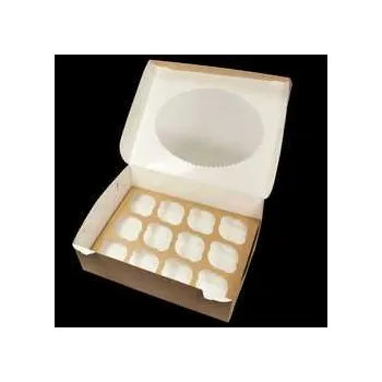 Jednorázové nádobí Papírová krabička EKO na muffiny 330x250x100 mm hnědá s okénkem [25 ks],rychlé dodání