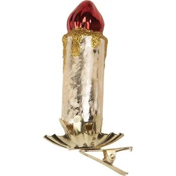 Vánoční dekorace Vánoční skleněná ozdoba svíčka na klipu - 5*4*9 cm