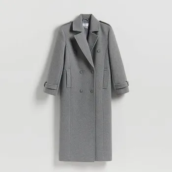 Dámský kabát Reserved - Dvouřadý kabát s vlnou - středně šedá - VZ731-85M - VZ731-85M-L