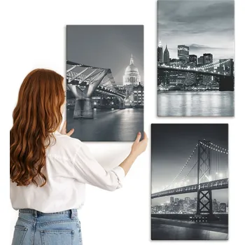 Obraz Sada obrazů na zeď Galerie Mosty architektura měst šedá 3x 40x60 cm
