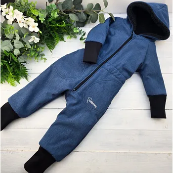 Kojenecká kombinéza Kulišárny Zimní funkční SOFTSHELL rostoucí kombinéza s beránkem MODROŠEDÁ VELIKOST: 74-80