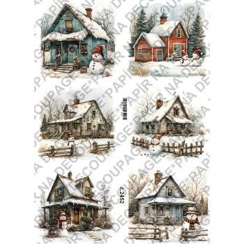 Umělecký papír Rýžový a soft papír na decoupage - Zimní stavení, sněhulák - KB2452 Materiál: Soft, Rozměr: A4