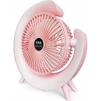 Domácí ventilátor Ventilátor stolní ventilátor stolní USB na baterii s RGB, růžový
