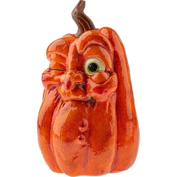 Podzimní dekorace Dýně s tváří, 13 x 15 cm, keramika, oranžová