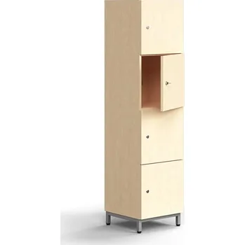 Pytel na prádlo Skříň QBUS, 4 uzamykatelné boxy, nohy, 1636x400x420 mm, stříbrná, bříza