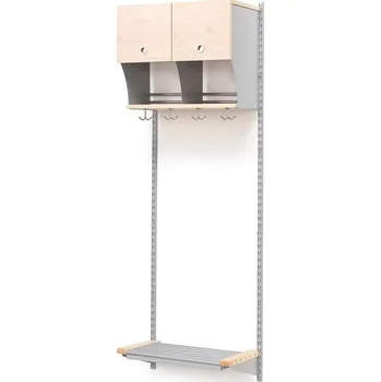 Věšák Šatní stěna JEPPE, 2 boxy, 1790x600x310 mm, bříza/stříbrná