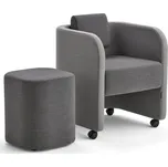 Nábytková sestava COMFY, křeslo a taburet, s kolečky, vlněný potah, světle šedá/tmavě šedá