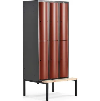 Šatní skříň Boxová šatní skříň CURVE, 3 sekce, 6 boxů, 2120x900x550 mm, lavice, červené dveře