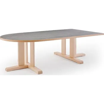 Jídelní stůl Stůl KUPOL, 1800x800x500 mm, půlovál, akustické linoleum, bříza/šedá