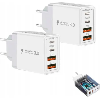RYCHLÁ síťová nabíječka VÝKONNÁ pro telefon PD+QC 40W bílá 4 porty