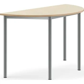 Jídelní stůl Stůl SONITUS, půlkruh, 1200x600x720 mm, stříbrné nohy, HPL deska tlumící hluk, bříza