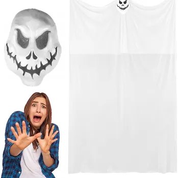 Vrták VELKÁ DEKORACE BÍLÁ ZÁVĚSNÁ KOSTRA DUCH HALLOWEEN 3,3x2 m