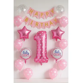 Party dekorace Sada dekorací s girlandou Party Market - 1. narozeniny, růžovo-zlatá